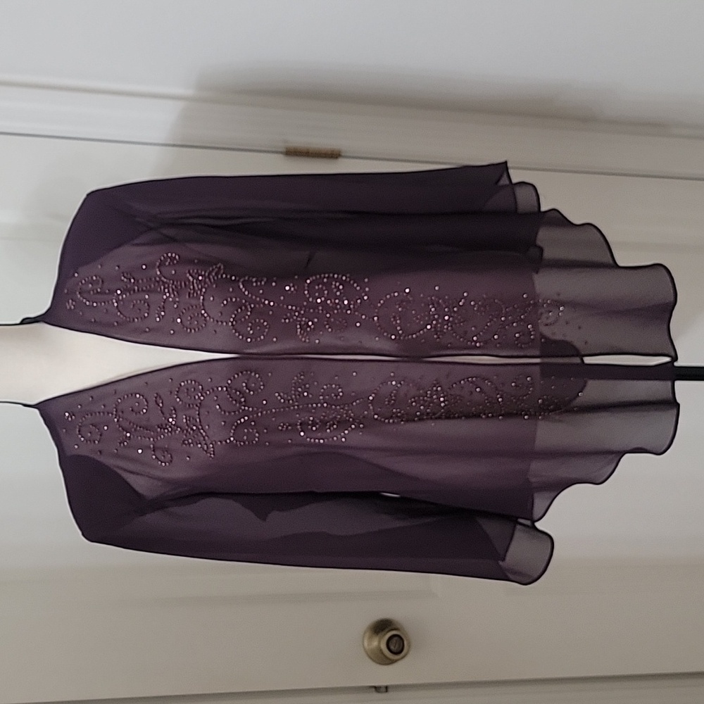 R&M Richards Size 16W Deep Dark Purple Beaded Open Front Topper, Exc. Used Cond.